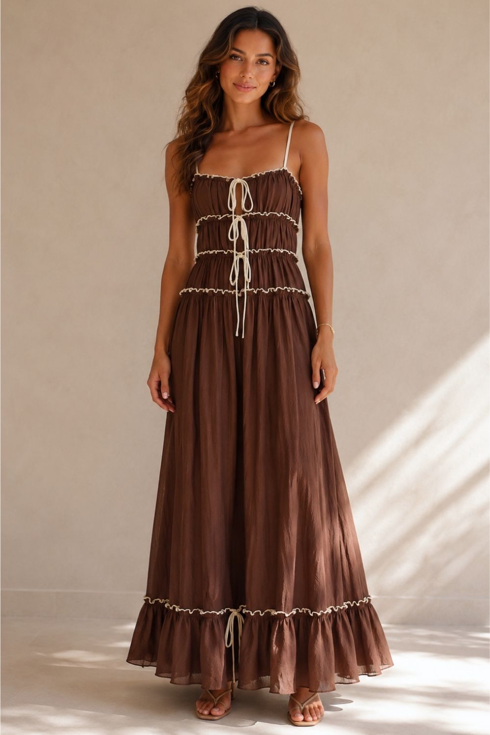 Allegra Bohemian Maxi Dress in Chocolate