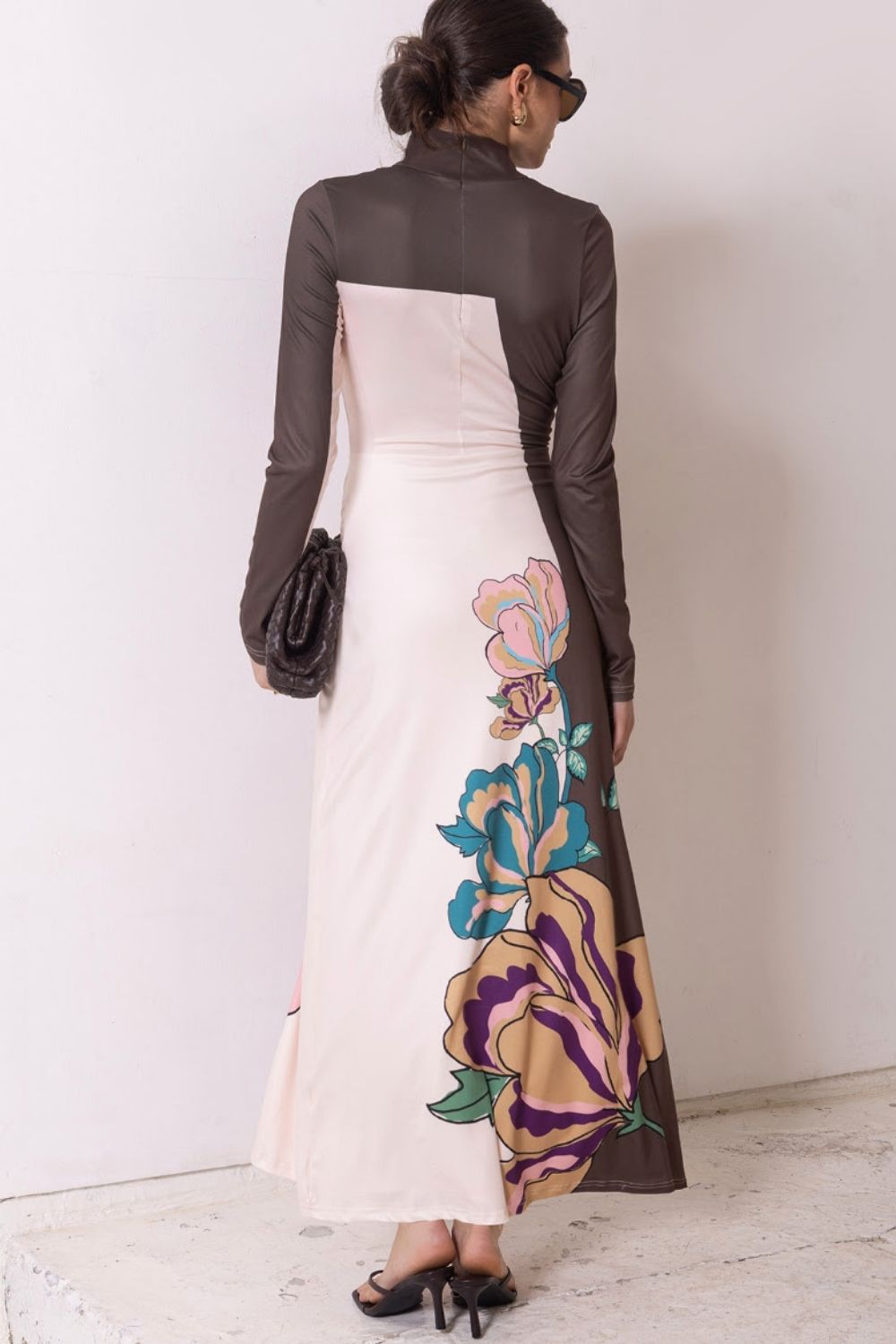 Adeline Sleek Chocolate Peony Print Maxi