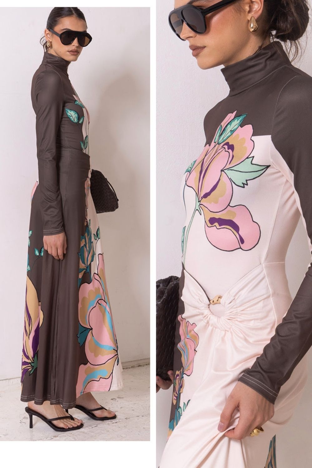Adeline Sleek Chocolate Peony Print Maxi