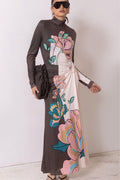 Adeline Sleek Chocolate Peony Print Maxi