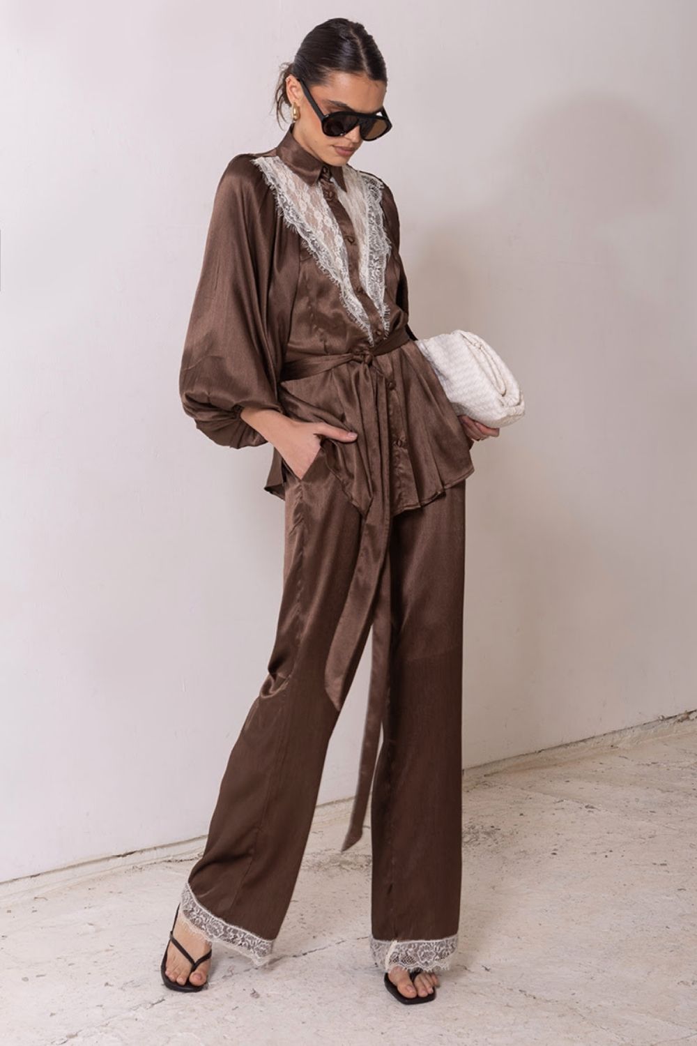 Paris Lace Insert Shirt Chocolate